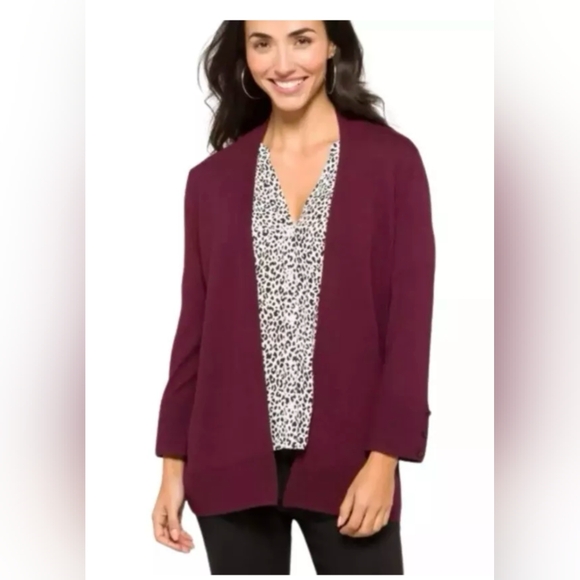 NWT Evolution Myna Button Sleeve open front ribbed Cardigan sweater purple sz S - Picture 1 of 8